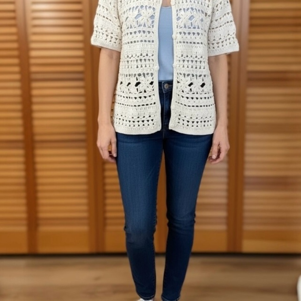 Portraits by Northern Isles Hand Knitted Sweater, Size M, White, Short S…